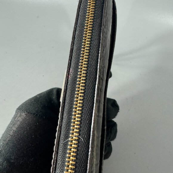 Kate Spade New York Croc-Print Green Patent Leather Zip-Around Long Wallet - Picture 12 of 13